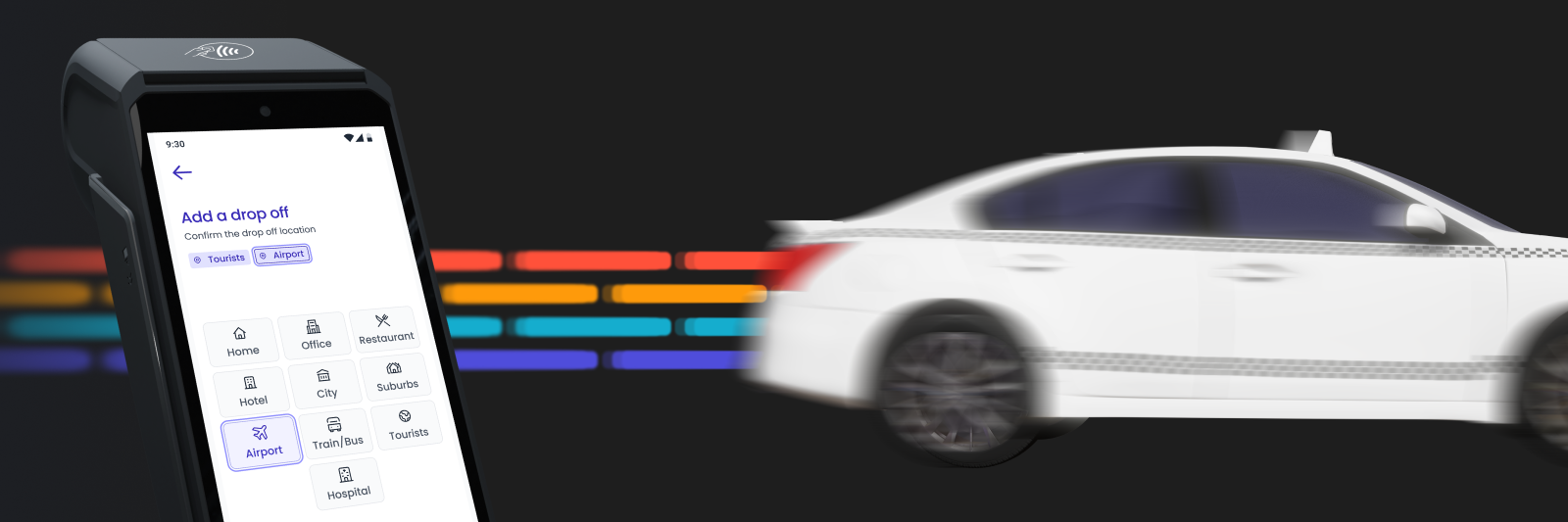 AXIUM DX8000 terminal — branded taxi in service